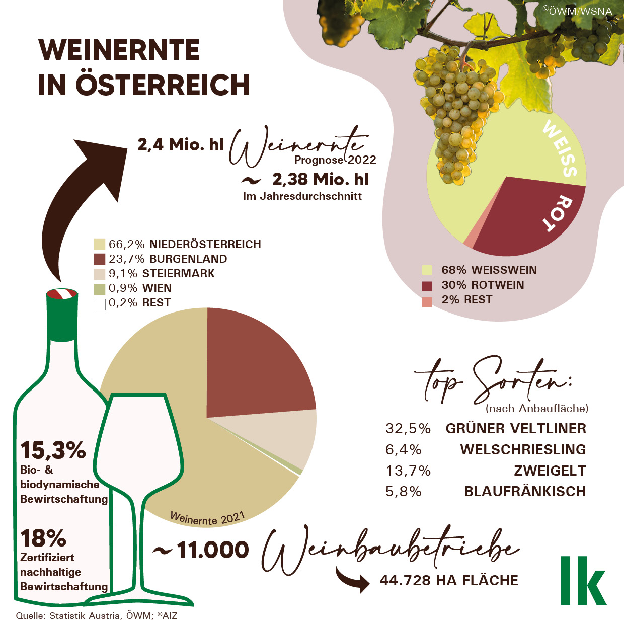 Grafik zur Weinernte in Österreich 2022